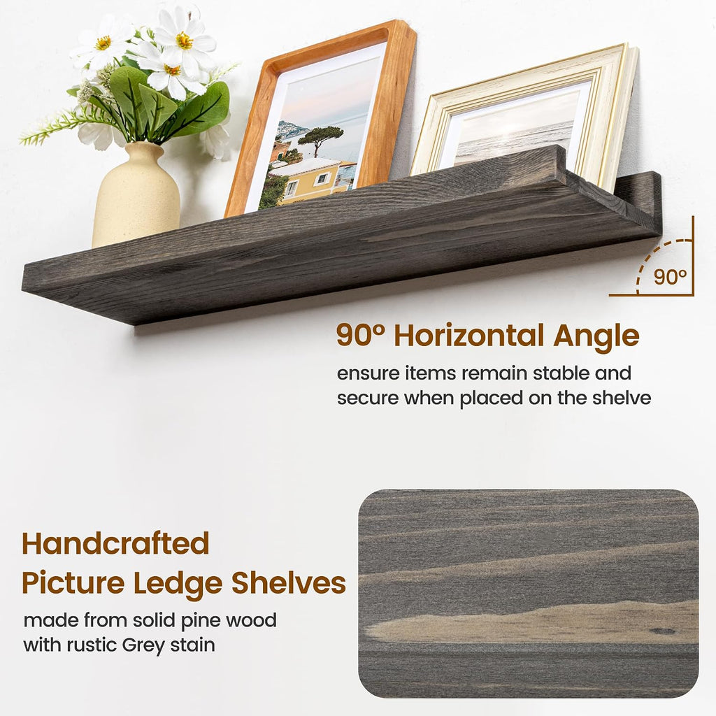 Picture Ledge Wall Shelves 48 Inches Width Set of 3, Solid Pine Wood Rustic Floating Ledge for Kids' Room Bedroom