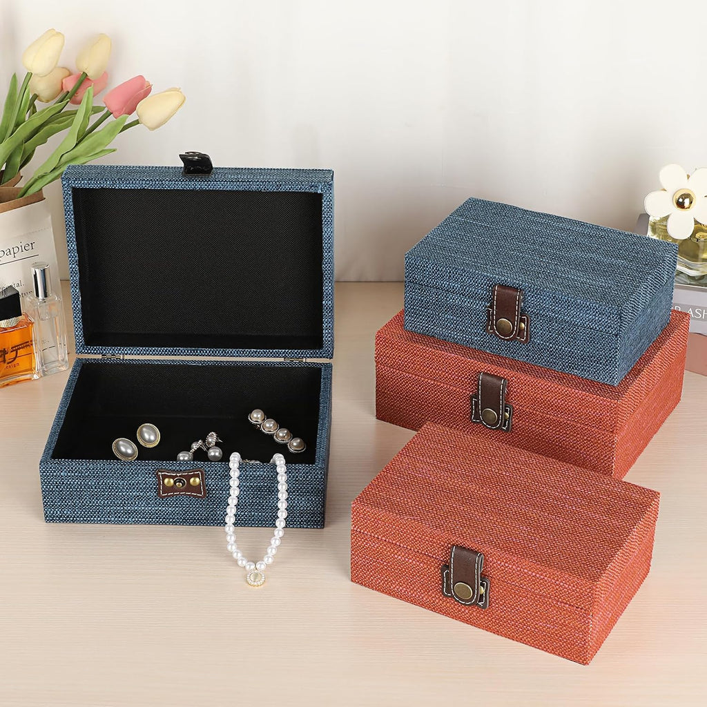 Treasure Chest Jewelry Box Wooden Decorative Box with Linen Covered