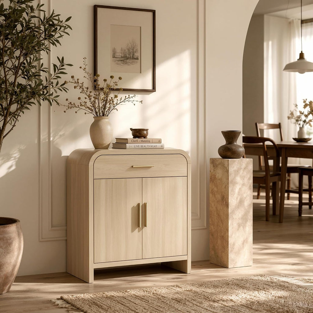 31.3" Modern Buffet Cabinet with Storage, Curved 2-Door Sideboard | Accent Storage Cabinet with Adjustable Shelves