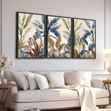 Large Framed Botanical Wall Art, Eucalyptus Leaf Decor, 16"x24" Set of 3