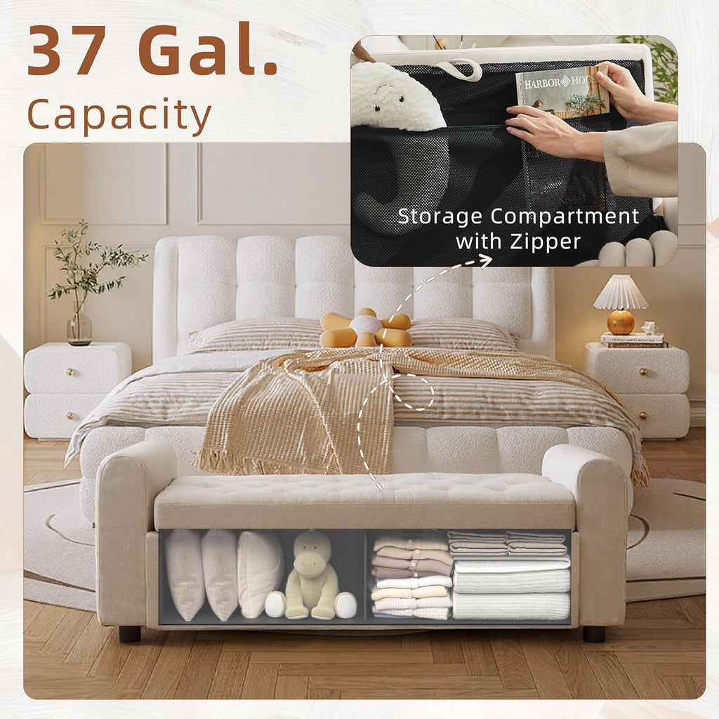 48" Ottoman with Storage, Tufted Storage Ottoman Bench, Convenient Living Room Fabrics Bench Seat, Entryway Shoe
