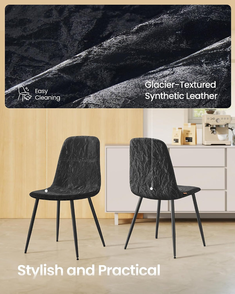 Set of 4 Dining Chairs, Dining Room Kitchen Chairs, Metal Frame, Adjustable Feet, Easy to Clean, Glacier-Textured PU