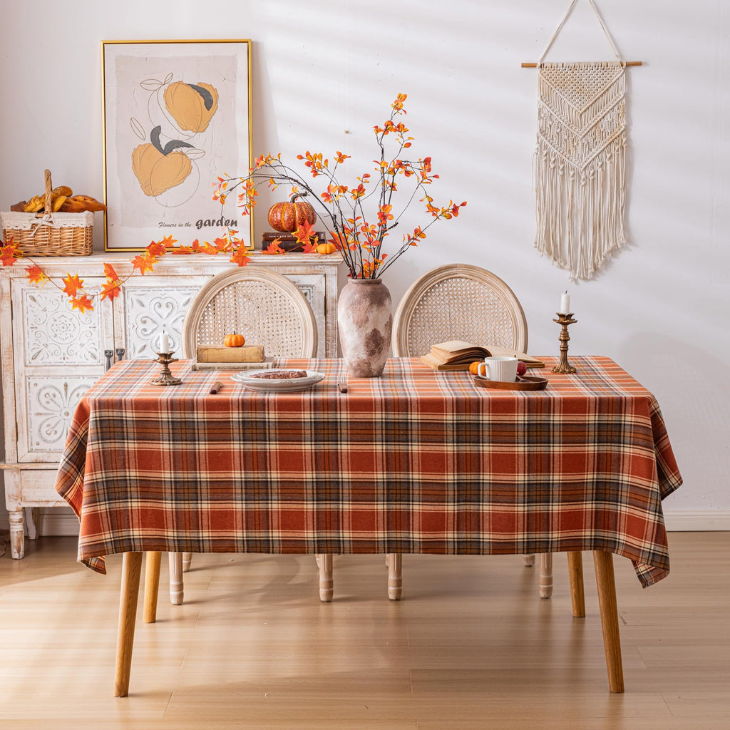 Plaid Fall Tablecloth Thanksgiving Rectangle 60x120 Inch Rust