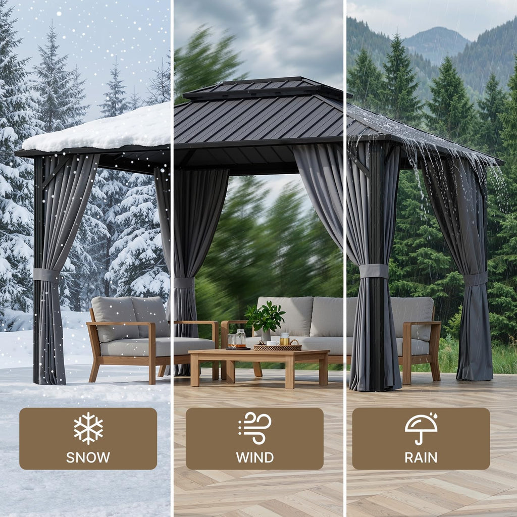 10'x12' Hardtop Gazebo, Aluminum Frame Metal Canopy with Double Roof