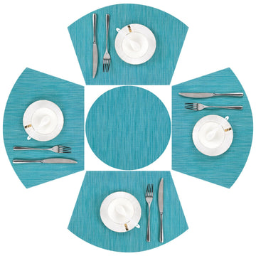 Small Round Table Placemats Set of 5 Woven Vinyl Wedge Placemats with Centerpiece Round Table Mats Heat Resistant