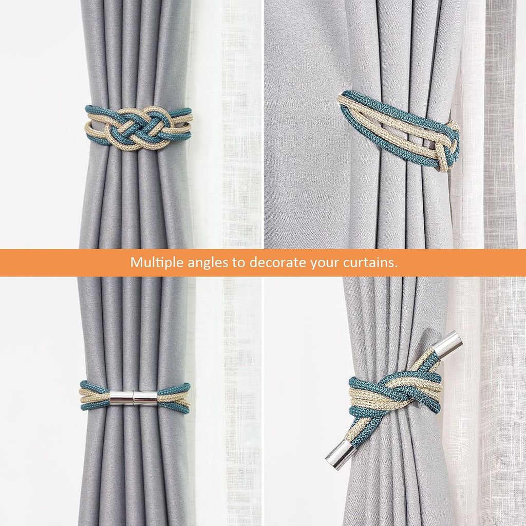 2 Pack Strong Magnetic Curtain Tiebacks Upgrade Nordic Simple Style Drape Tie Backs Double Color Weave Rope Knot