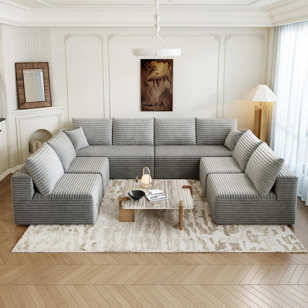 139.4" Modular Sectional Sofa Couch, Oversized U-Shaped Minimalist Couches with 4 Middle Seats Chaise, Modern Deep