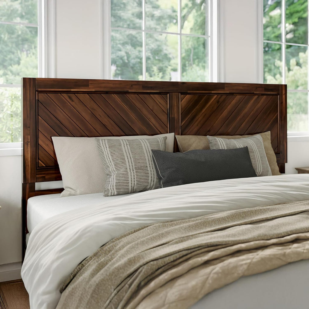 King Solid Wood Rustic Farmhouse Headboard, Barnwood