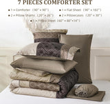 Dinjoy Boho Queen Comforter Set Light Brown,7 Piece Bed in a Bag Queen Warm Striped Bedding Sets with Plaid Fall