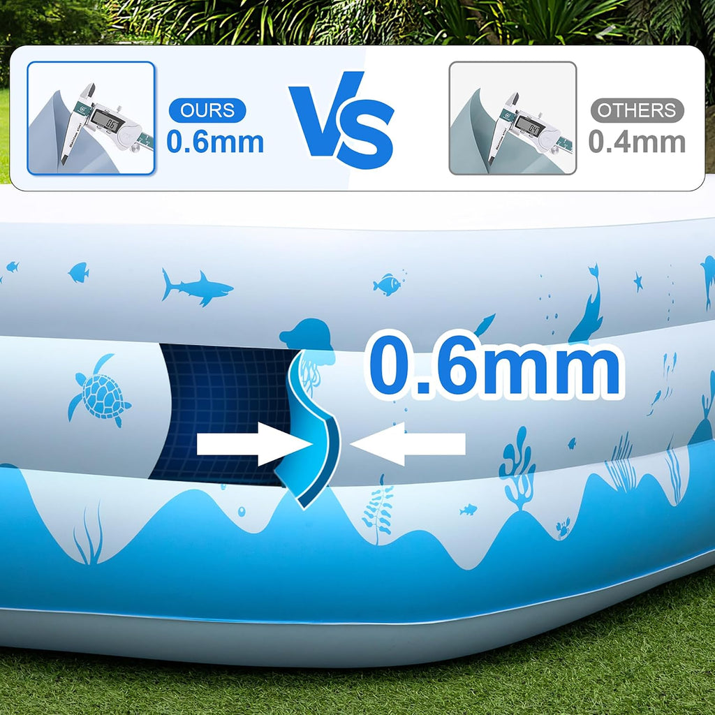 Large Inflatable Pools with Lights, 145" X 74" X 22" Family Inflatable Swimming Pools for Adults, Blow Up Pool Solar