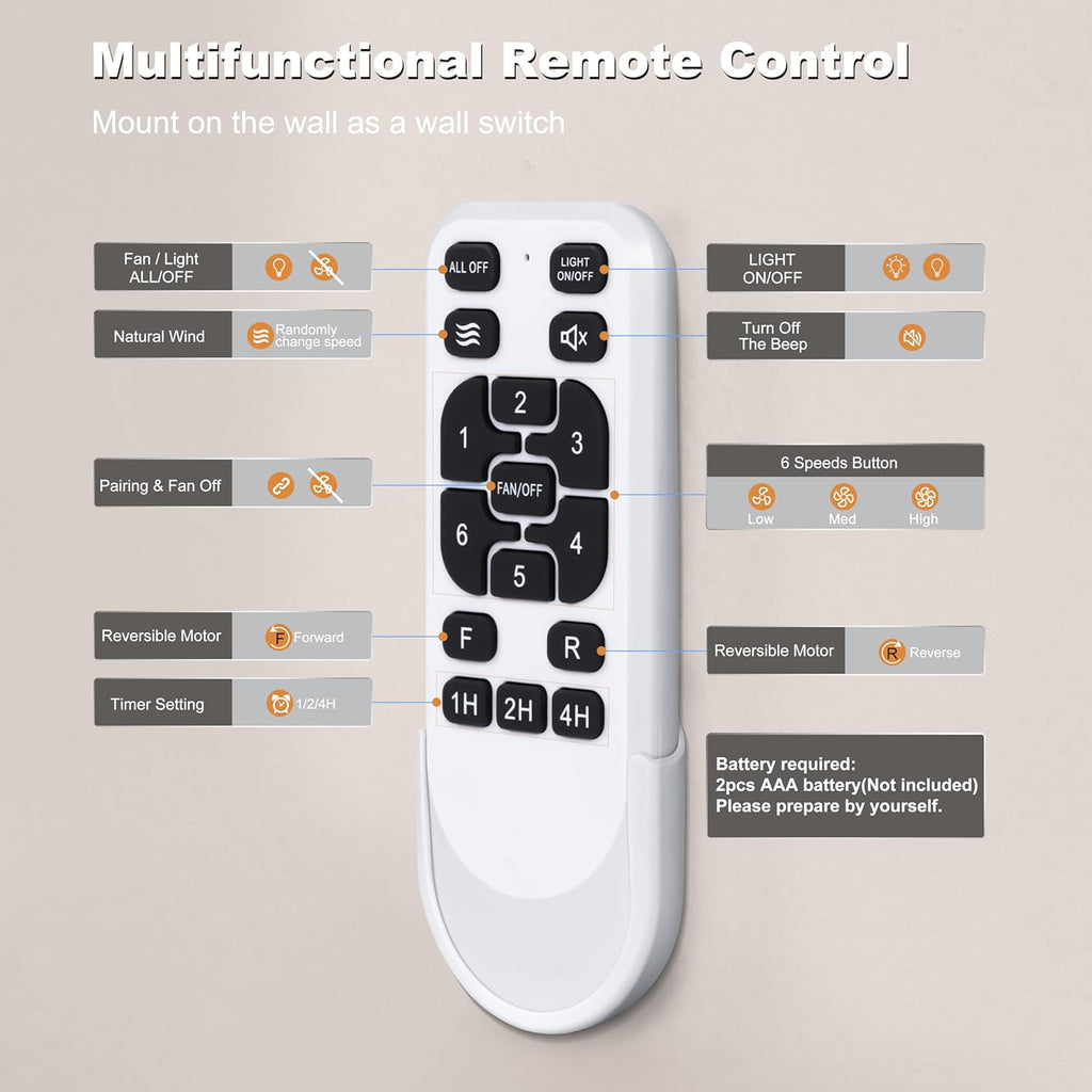 72" Large Ceiling Fan No Light - Industrial Fan Remote & APP Control, Quiet DC Motor, Indoor/Outdoor Ceiling Fan