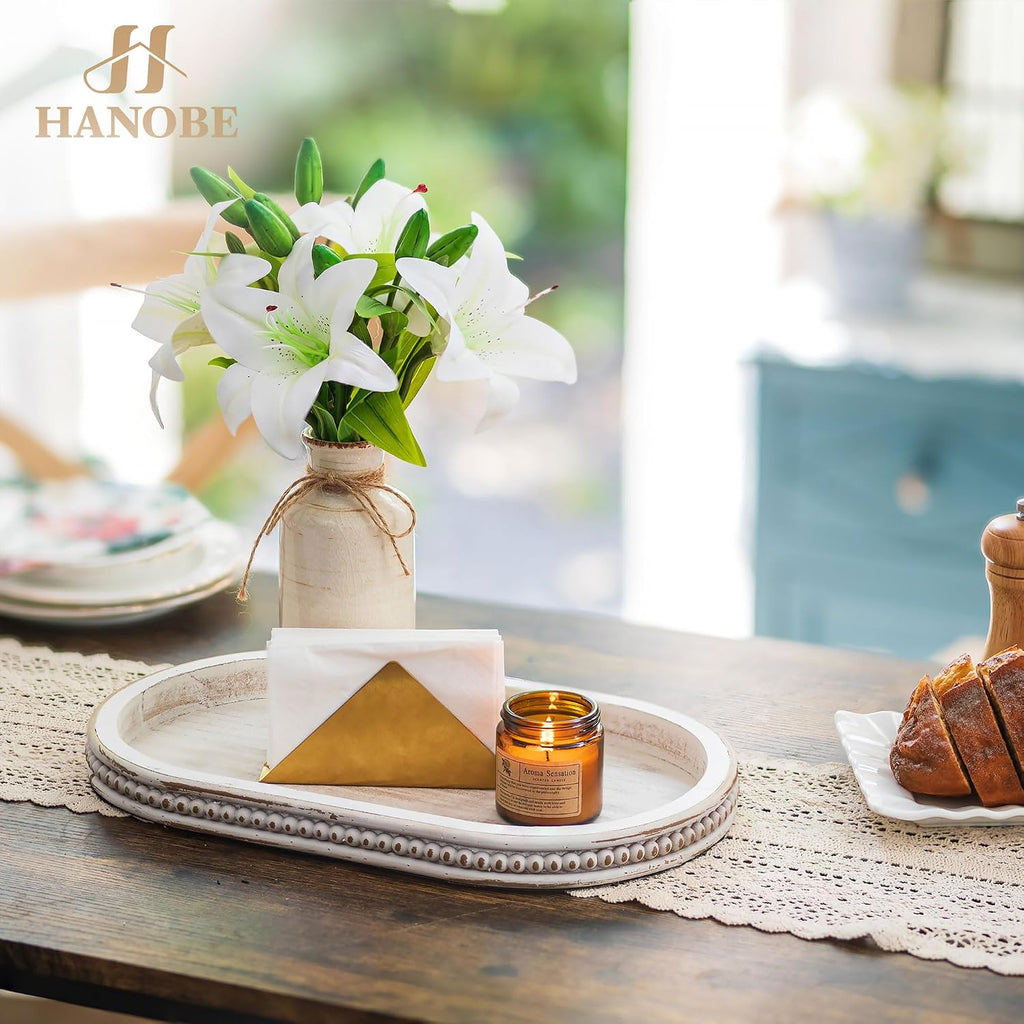 Decorative Trays for Coffee Table : White Oval Centerpiece Tray Wood Entry Table Decor Round Bathroom Tray Kitchen
