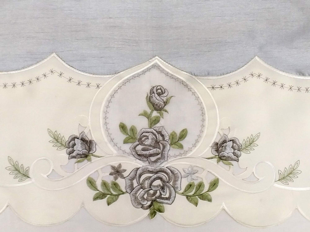 Rose Melody 3pcs Kitchen Cafe Curtain Set.Swag and 24"Tier, Silver Grey