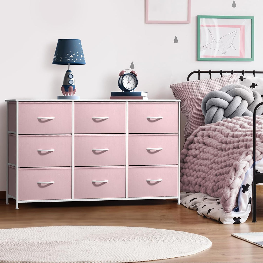 Kids Dresser with 9 Drawers - Storage Unit Organizer Chest for Clothes - Bedroom, Kids Room, Nursery, & Closet