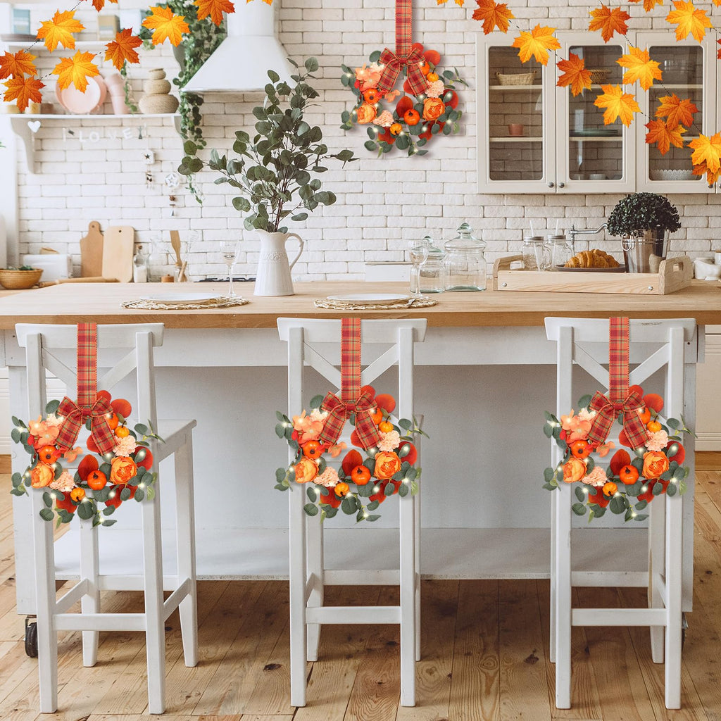 4 Pcs 9" Fall Mini Wreaths Pumpkin Eucalyptus Wreath