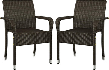 Set of 2 Stackable Outdoor Rattan Dining Chairs, All-Weather Armchair w/Armrests, Steel Frame for Garden, Patio, Deck