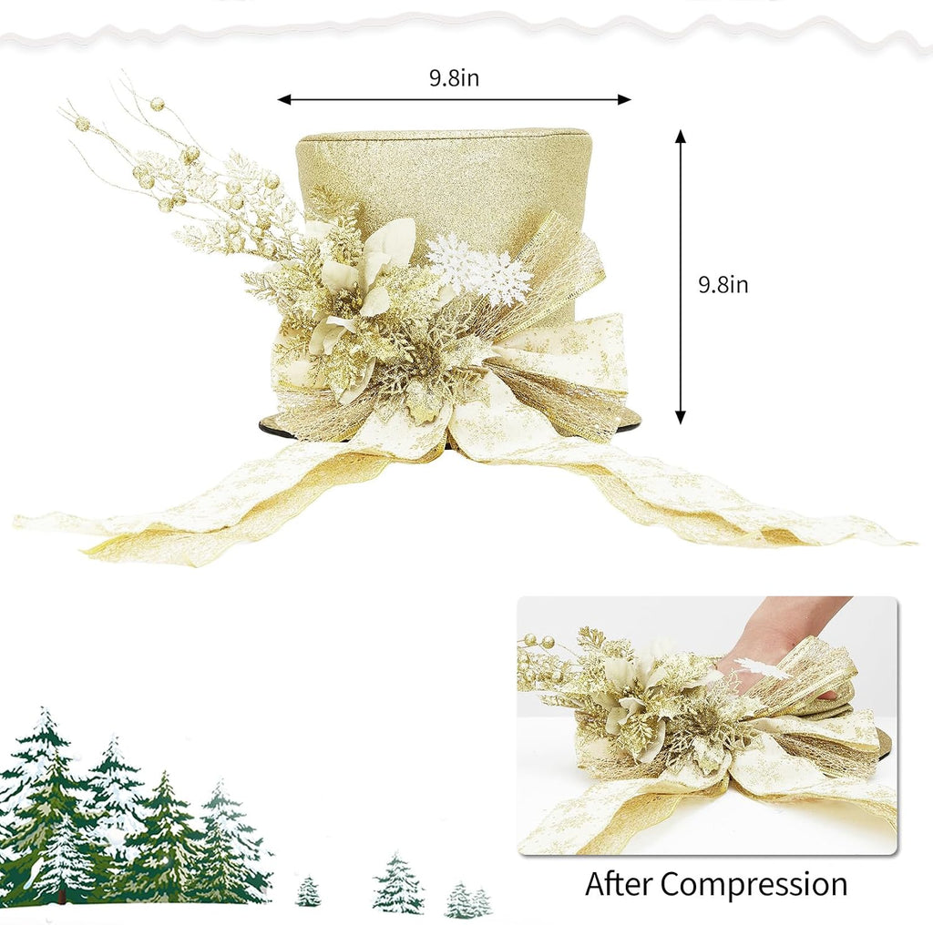 Luxury Sparkling Santa Hat Christmas Tree Topper with Bow, Snowflakes | 25Cm