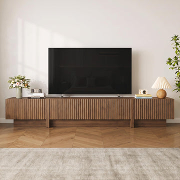 98" TV Stands, Fluted Entertainment Center, Walnut