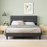 Full Piper Upholstered Platform Bed with Horizontal Paneled Headboard, Wooden Slat Support, No Box Spring Needed