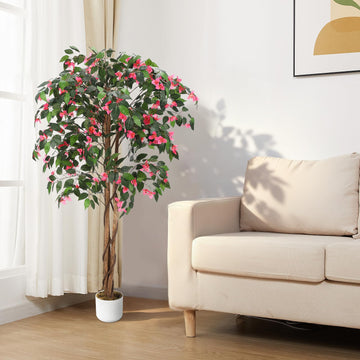 5.3FT Artificial Bougainvillea Tree, Faux Silk Bougainvillea Plant in Pot, Indoor Outdoor Decor, Potted Faux Flower