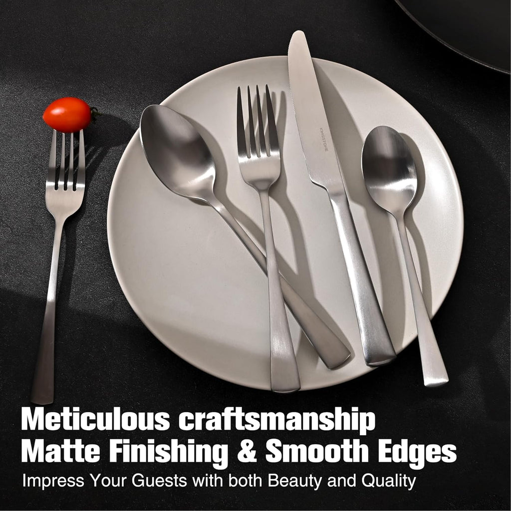 Silverware Set for 8, 40-Piece 18/10 Stainless Steel Flatware Set,Forged Cutlery Set Matte Satin Finish, Dishwasher Safe