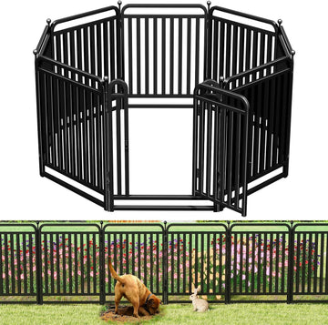 Thickened Metal Tube Garden Fence, Animal Barrier Fence with Low Threshold Gate, 32in(H) 8 Panels Rustproof Garden