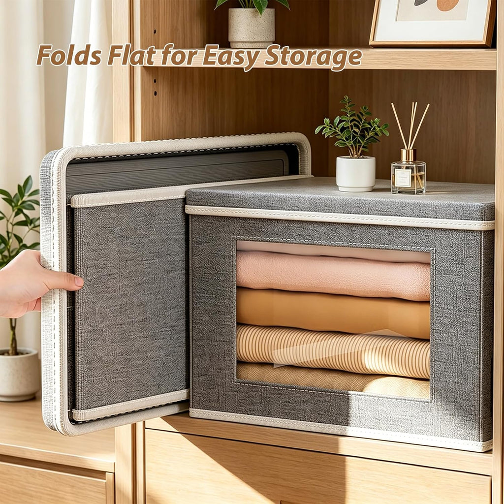 Fabric Storage Bins with Lids, Foldable Decorative Storage Box | Large Storage Cubes with Lids and Window for