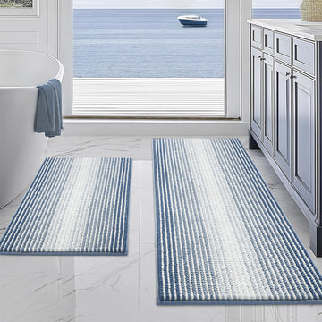 Bathroom Rugs and Mats Sets, 2 Piece Thick Absorbent Chenille Non Slip, Soft Shaggy Floor Mats, Machine Washable (Fog