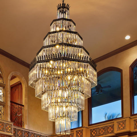 Large Crystal Chandelier for High Ceiling, 9-Tier Luxury Empire Chandelier Vintage Antique Bronze Crystal Chandeliers Light Fixture for Dining Living Room Foyer Entryway Staircase 30" W x 62" H A108-B0DFPZNY11