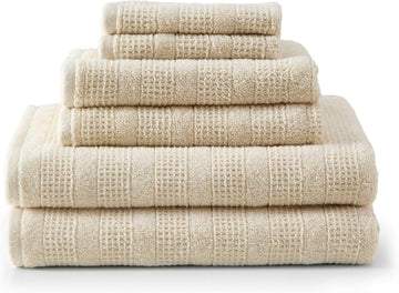 Bath Towels, Soft & Absorbent 100% Cotton Towels, Solid 500 GSM, 6-Piece Bathroom Towel Set with Textured Weave