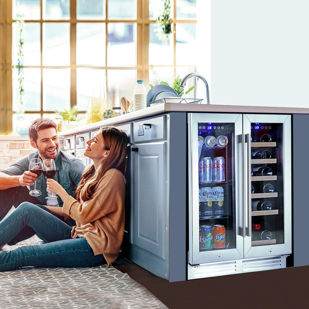 18 Bottle 56 Can Wine Fridge - Wine Cooler with Glass Door, 150 L Beverage Can R