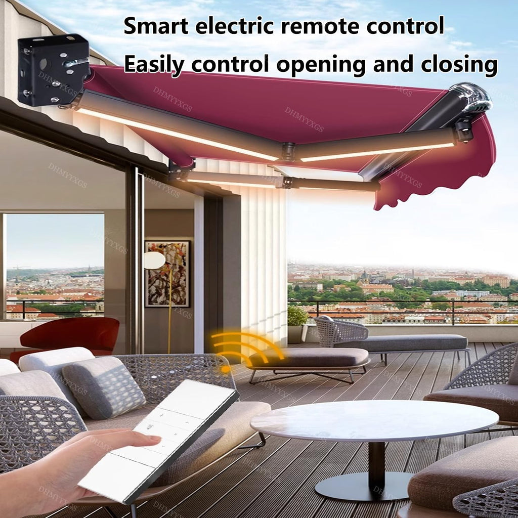 Electric Retractable Patio Awning - Motorized Sunshade Shelter, Waterproof & UV-Resistant Canopy for Deck, Balcony