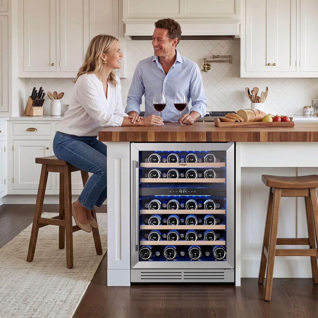 Wine Fridge Cooler - 24 Inch Dual Zone Wine Fridge Hold 52 Bottles, 40-65°F Wine