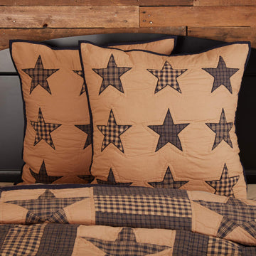 Teton Star Quilted Euro Sham 26x26 Country Patchwork Design, Navy and Tan
