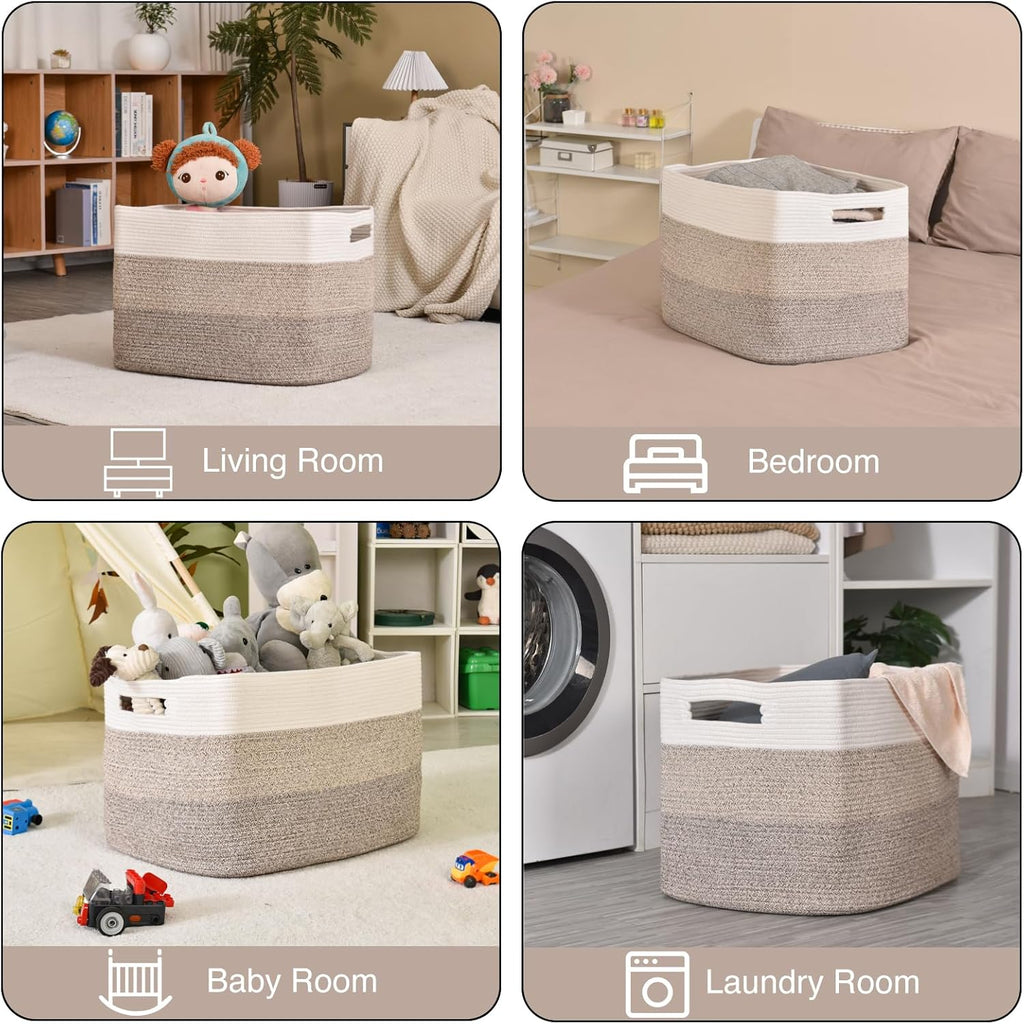 Extra Large Blanket Basket Gradient Brown 25x16x16 | Extra Large Rectangular Storage Basket for Toys, Clothes, Shoes
