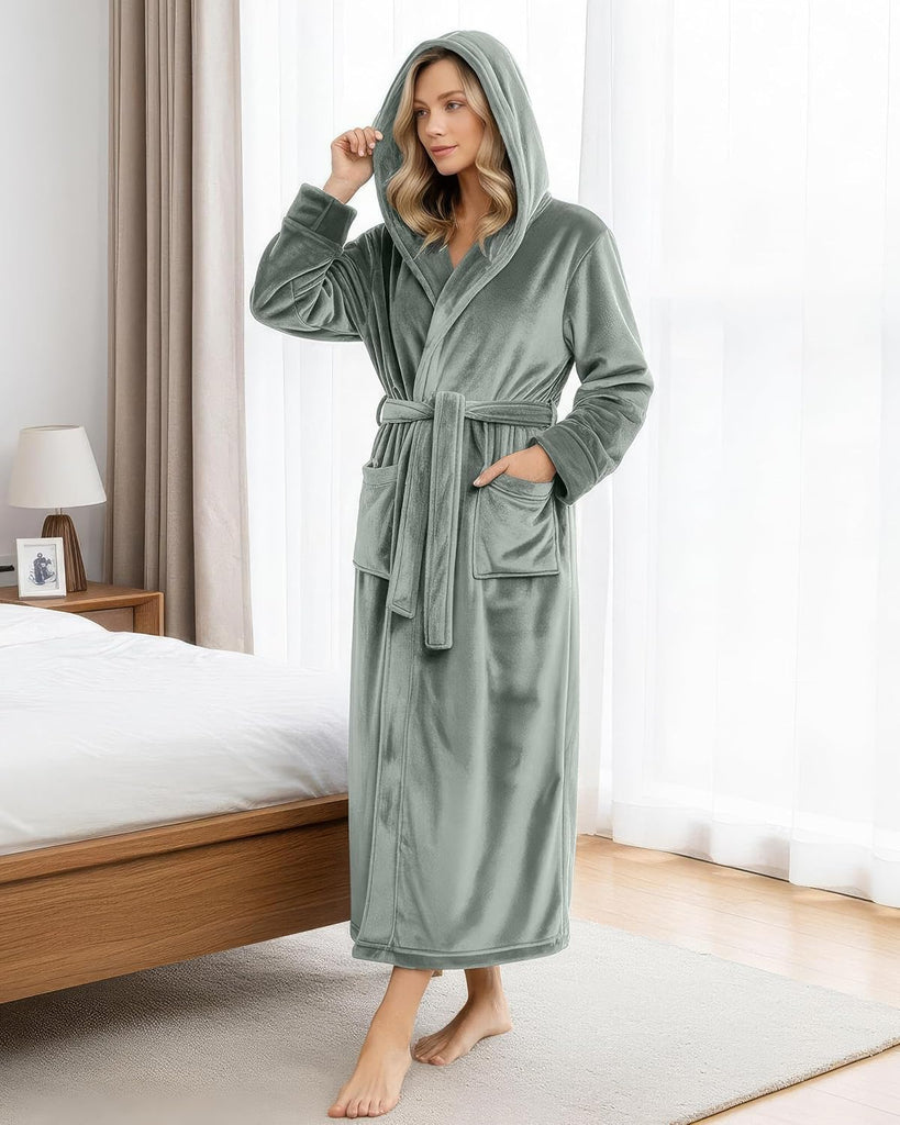Premium Plush Fleece Robes for Women with Hood Fluffy Soft Long Bathrobe