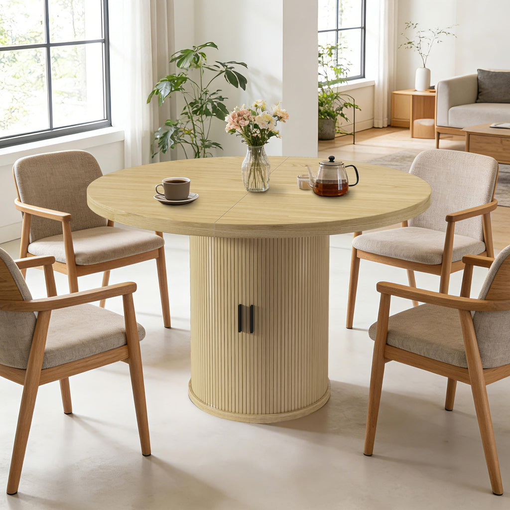 35.5'' Round Dining Table for 2-4, Small Dining Table with Storage Shelf, Modern Fluted Dining Room Table, Wood Base