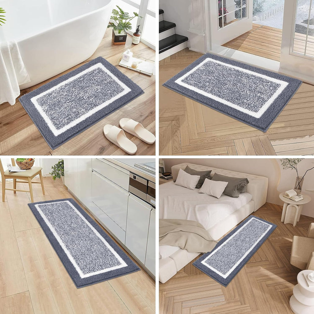 Bathroom Rugs 3 Piece Set, Non Slip Washable Bath Mat, Dark Grey | Soft Plush Microfiber, Super Absorbent Floor