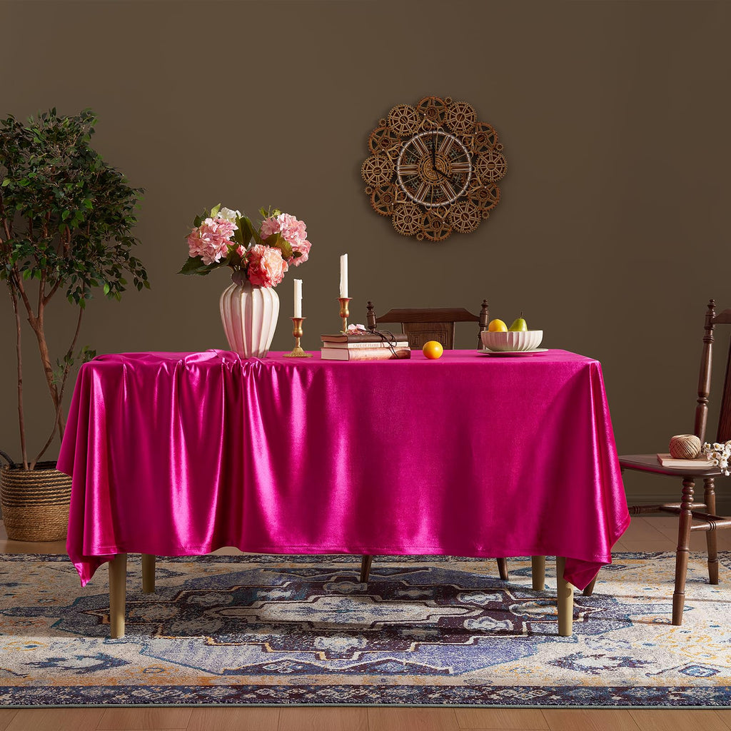 Hot Pink Velvet Tablecloths Rectangular: French Luxurious Solid Table Cloth