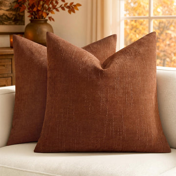 Textured Chenille Fall Throw Pillow Covers 22x22 Inch Dark Rust