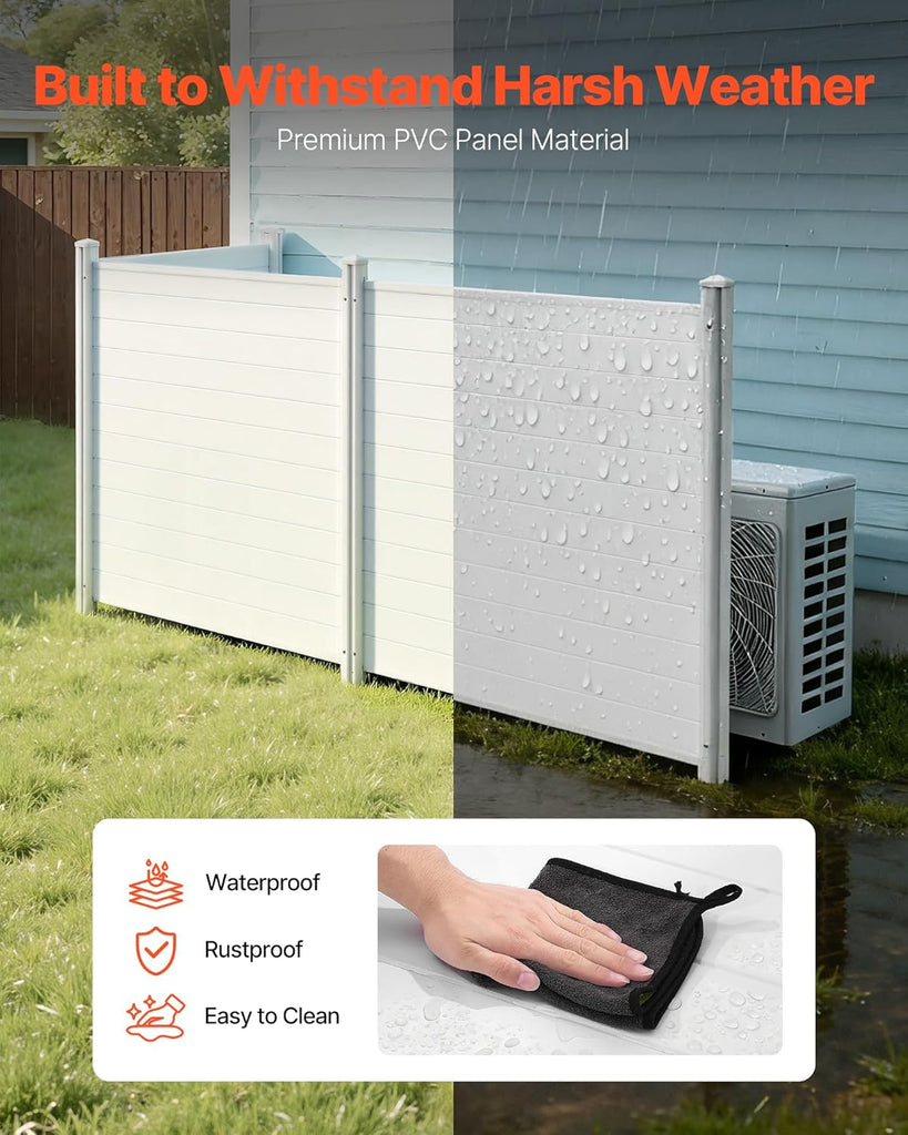 Outdoor Privacy Screen, 50in H x 50in W Air Conditioner Fence, 3-Panel Pool Equipment Enclosure, Horizontal PVC