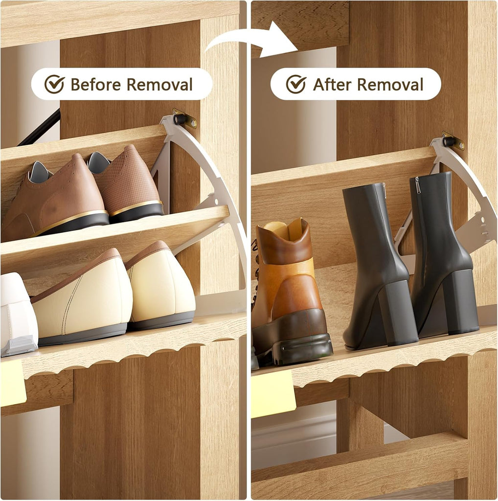 Shoe Cabinet Storage , Fluted Shoe Cabinet with 2 Flip Drawers, Hidden Shoe Rack Tall Freestanding Shoe Organizer