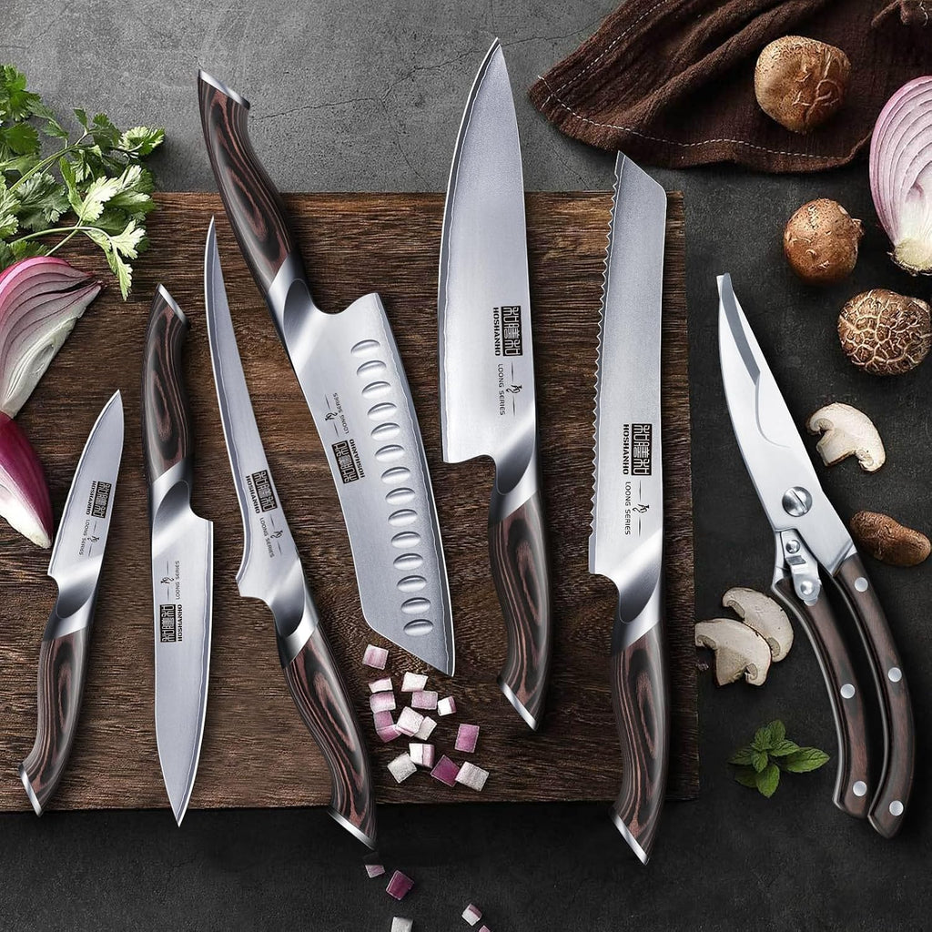 8PCS Kitchen Knife Set, Ultra Sharp Japanese Knife Sets with Block | Japanese High Carbon Super Steel Knife Block