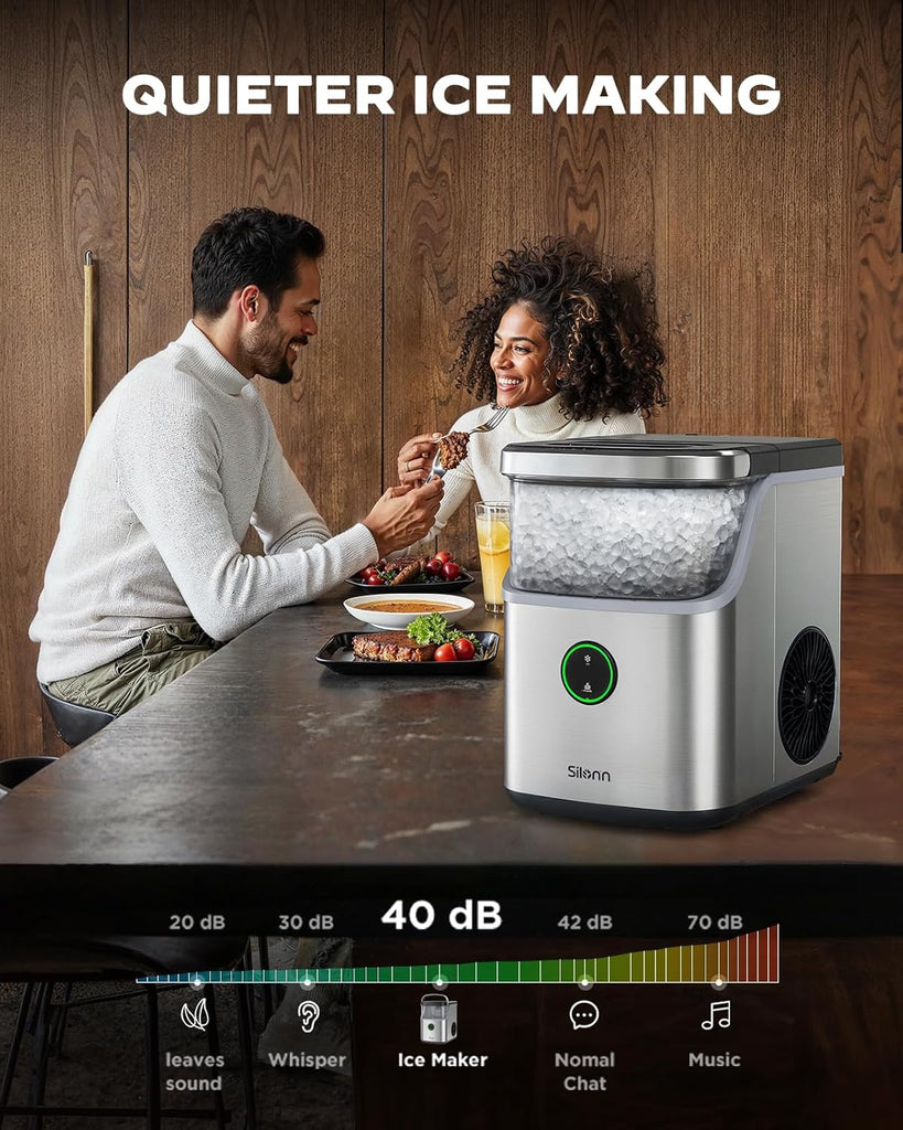 Nugget Ice Maker Countertop, Ice Basket with Handle, Quiet Operation & Self Cleaning Ice Machine, Chewable Ice, 33