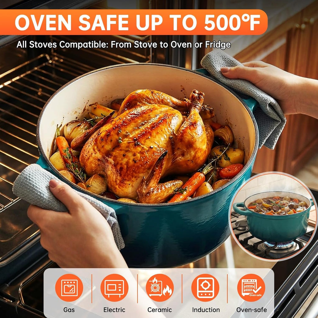 Enameled Cast Iron Cookware Set, 7Pcs Cast Iron Pots and Pans Set | Gas/Induction Dutch Oven Set, 7 Piece Set of