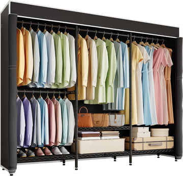 H8 Heavy Duty Clothes Rack with Cover, Black Portable Closet | Garment Rack with Cover, Clothing Rack for Hanging