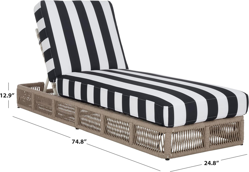 Outdoor Chaise Lounge Chair - Heather Tan & Navy Stripe - Steel and Woven Rope - Adjustable 5-Position