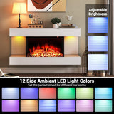 18-Inch Wall Mount Electric Fireplace with 32-Inch Floating Mantel, Remote, 3 Sided Electric Fireplace