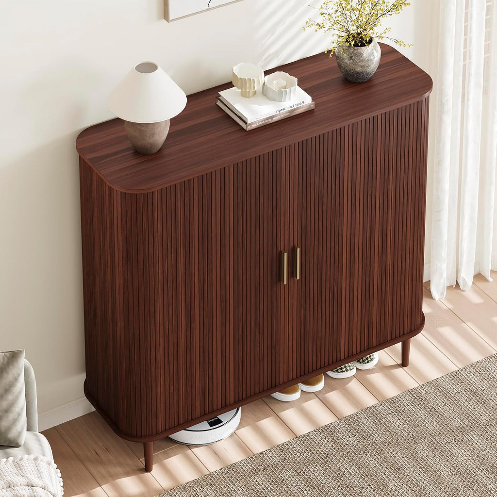 Shoe Storage Cabinet with Sliding Door, 6-Tier Shoe Cabinet with Adjustable Shelves, Modern Freestanding Shoe Storage