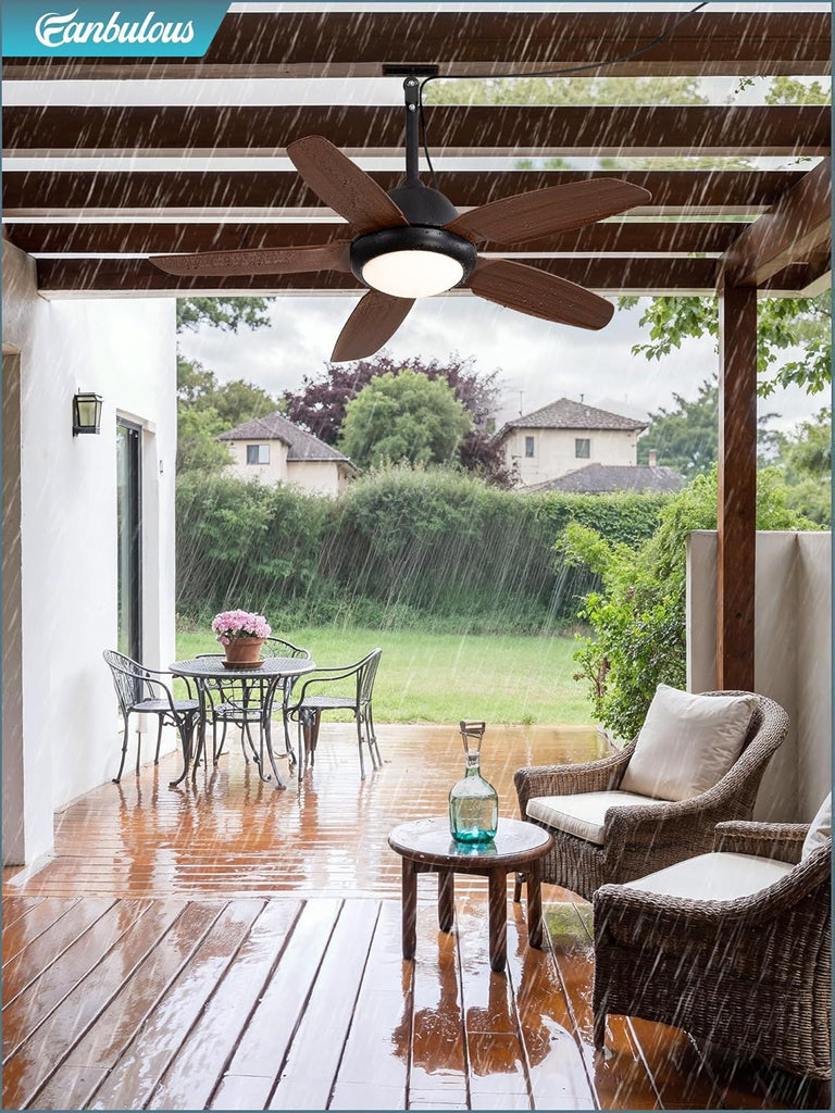 42 Inch Wet Rated Outdoor Ceiling Fan with Lights and Remote,IP65 Hanging Gazebo Fan with 3CCT 6-Speed DC Motor,Brown Waterproof Plug in Ceiling Fan with Cord for Patios Porch Pergola Pavilion